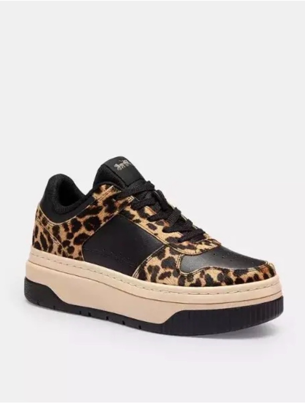 Coach Leopard Print Black and Tan Platform Sneakers - Picture 1 of 4